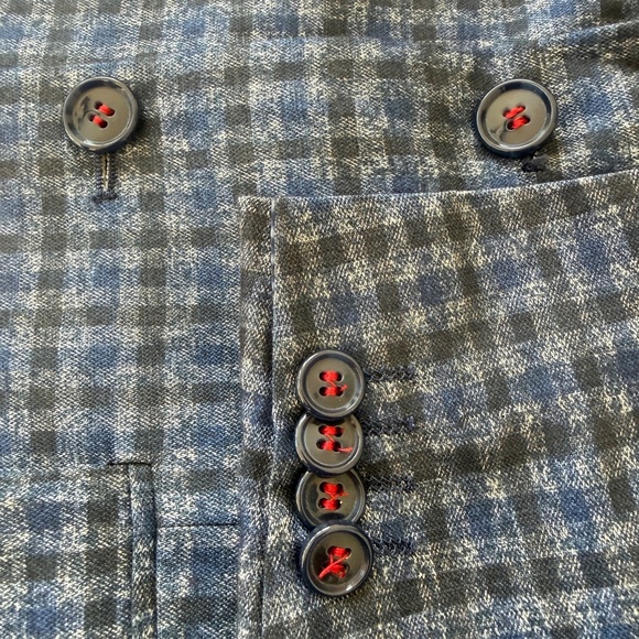 Akademiks Blazer Multi Gingham Checkered Navy Sport Coat Brioni Style Academia - Picture 4 of 12